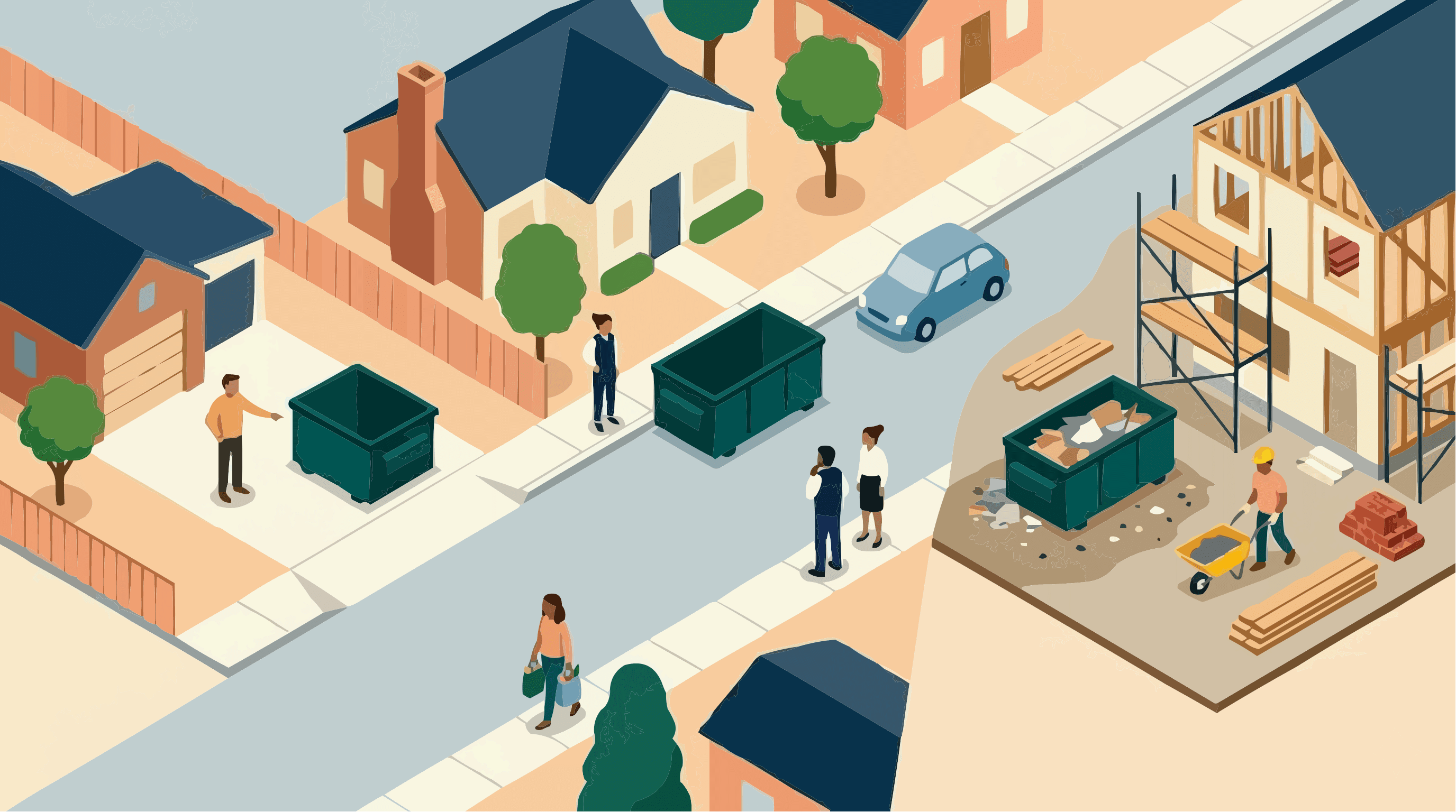 Dumpster placement at residential property, street, and job site